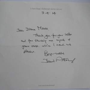 Hand-written letter from Sir David Attenborough Hand-written letter from Sir David Attenborough